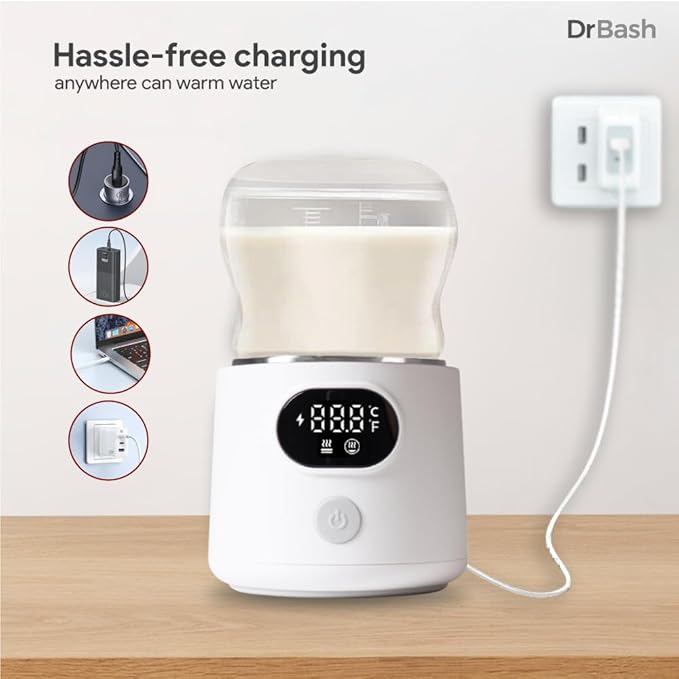 DrBash Portable Bottle Warmer for Travel, Leak-Proof Travel Baby Bottle Warmer with Fast Heating for Breastmilk, Safety Material Baby Bottle Warmer for Dr. Brown, Medela, Tommee Tippee, ComoTomo,-CubbioJoy