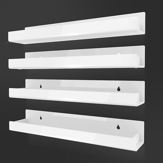 4 Pack 15 Inch Whtie Acrylic Shelves, Kids Floating Bookshelf for Kids Room, Modern Nail Polish Rack Sunglasses Essential Oil Picture Ledge Display Toy Storage Wall Shelf-CubbioJoy