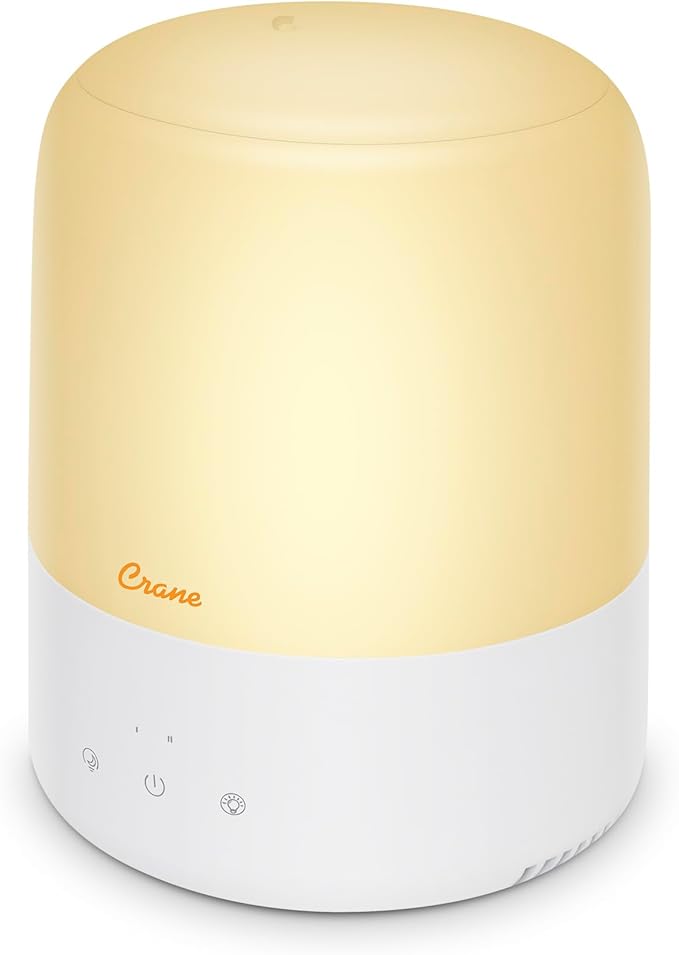 Crane Top Fill Mini Humidifier for Bedroom and Nursery 3-in-1 Essential Oil Diffuser Sleep Light 0.5 Gallon Baby Humidifier-CubbioJoy