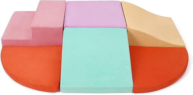 6-Piece Soft Suede Toddlers Climbing Toys, Baby Foam Climbing Blocks, Waterproof Foam Play Gym Climber Structures for Toddler Babies, Indoor Climb and Crawl Activity Play Set-CubbioJoy