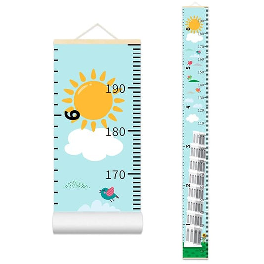 Baby Height Growth Chart - Canvas Height Chart for Kids Baby Child Toddler Boys Girls Growth Chart for Wall Room Nursery Decor Hangable and Removable Measuring Wall Ruler (Tower, Beige Wood)-CubbioJoy