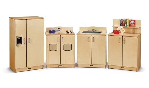 Jonti-Craft 2411JC Culinary Creations Play Kitchen, 35 x 80 x 15 inches, Natural Wood, 4 Piece Set-CubbioJoy