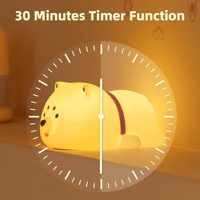 Cute Puppy Night Light for Baby Kids - Rechargeable Touch Control Night Light with 3 Brightness, Warm Light, Timer & Soft Silicone - Nursery Bedroom-CubbioJoy