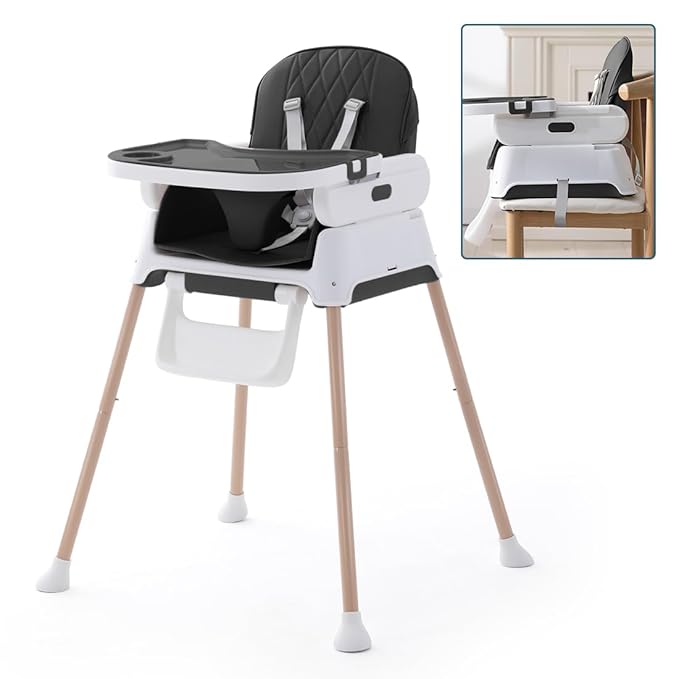 3 in 1 Baby High Chair,Adjustable Convertible Baby High Chairs for Babies and Toddlers,Black-CubbioJoy