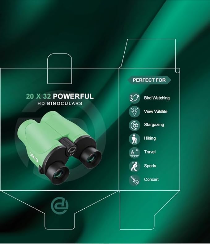 Compact Binoculars for Adults High Powered - OPAITA 20x32 Small Binoculars for Adults Kids with Low Light Vision for Hunting Cruise Ship Travel Concert Hiking Light Green-CubbioJoy