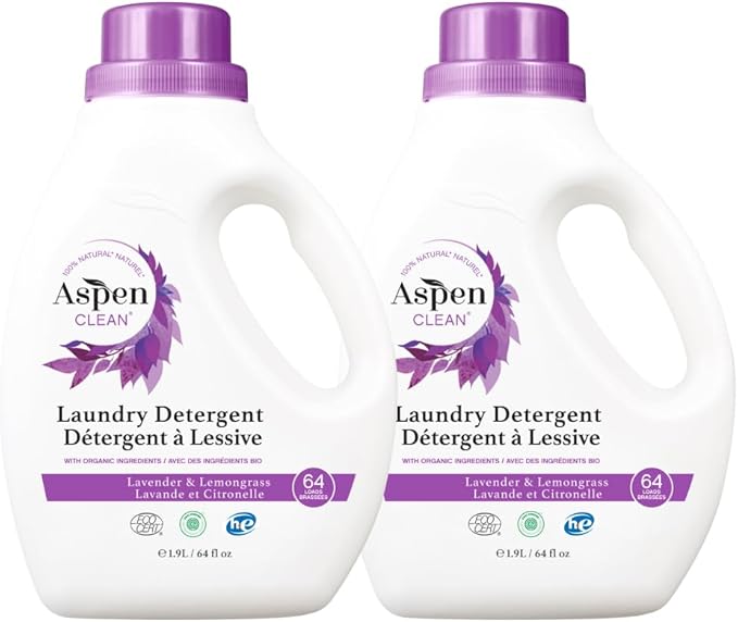 AspenClean Natural Laundry Detergent Lavender & Lemongrass - 100% Natural, Organic, HE Liquid Laundry Detergent - Vegan, Cruelty-Free, Biodegradable - Safe for Babies, Pets & Kids - EWG Certified (2-CubbioJoy