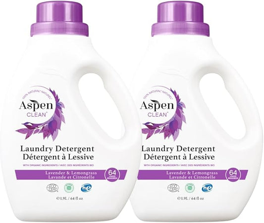 AspenClean Natural Laundry Detergent Lavender & Lemongrass - 100% Natural, Organic, HE Liquid Laundry Detergent - Vegan, Cruelty-Free, Biodegradable - Safe for Babies, Pets & Kids - EWG Certified (2-CubbioJoy