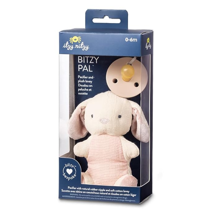 Itzy Ritzy Pacifier & Lovey Set - Natural Rubber Pacifier with Stuffed Animal Lovey - Detachable Plush Bunny Binky Holder & Coordinating Natural Rubber Binky, Ideal for Ages 0-6 Months (Bunny)-CubbioJoy