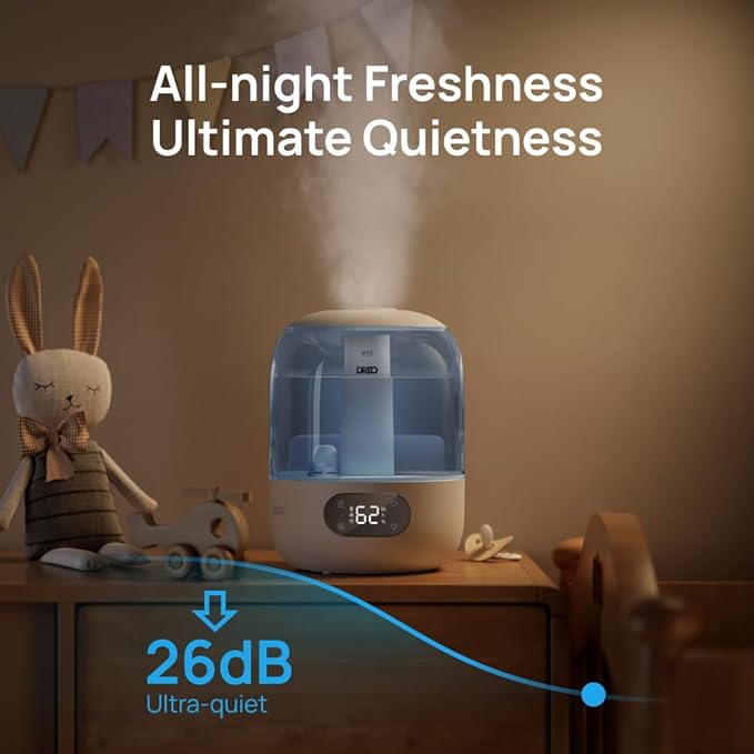 Dreo Humidifiers for Bedroom, Cool Mist Ultrasonic Humidifiers with 30Hr Runtime, Top Fill 3L Tank, Easy Clean, Humidity Sensor, Night Light for Baby, Nursery, 360° Nozzle for Plants and Home, Blue-CubbioJoy