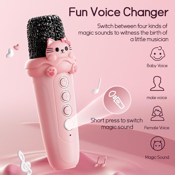 Karaoke Machine with 2 Wireless Microphones for Kids Adults,Portable Bluetooth Speaker Girls Toddlers Toy Gift for Aged 3-12 Year Birthday Parties Christmas Party - Pink-CubbioJoy