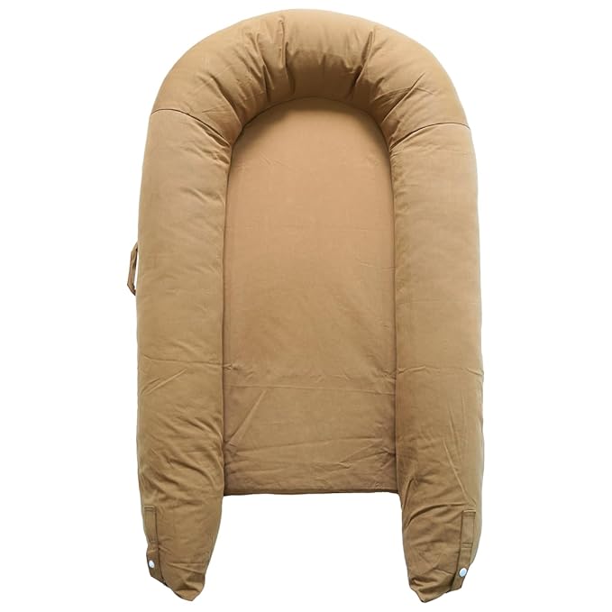Deluxe Infant Lounger, Baby Nest Cover for Baby Girls & Boys, Newborn Essentials for Baby 0-12 Months, 100% Cotton (GoldenBrown)-CubbioJoy
