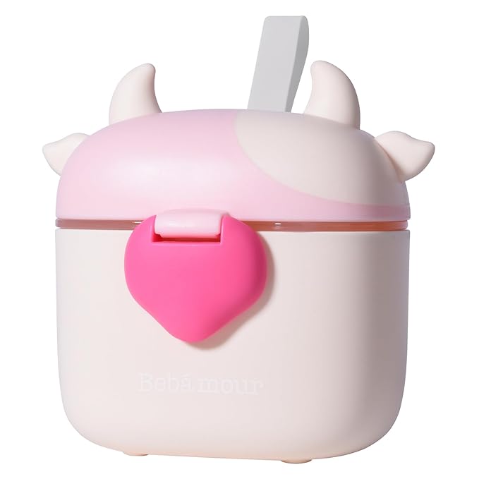 Bebamour Baby Formula Dispenser On The Go, Formula Container to Go, Formula Holder for Travel, Candy Fruit Snack Storage Container with Scoop and Leveller (Light Pink Cow)-CubbioJoy