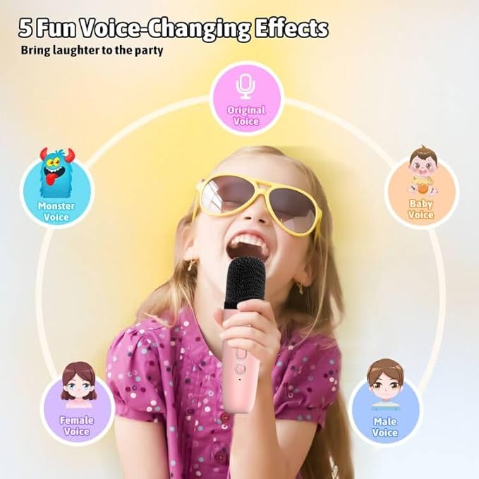 Karaoke Microphone Machine Toys for Kids Adults, Mini Portable Bluetooth Speaker with 2 Wireless Mics, Christmas Birthday Gifts for Boys Girls Ages 3 4 5 6 7 8 9 10 11 12+ Year (Pink)-CubbioJoy