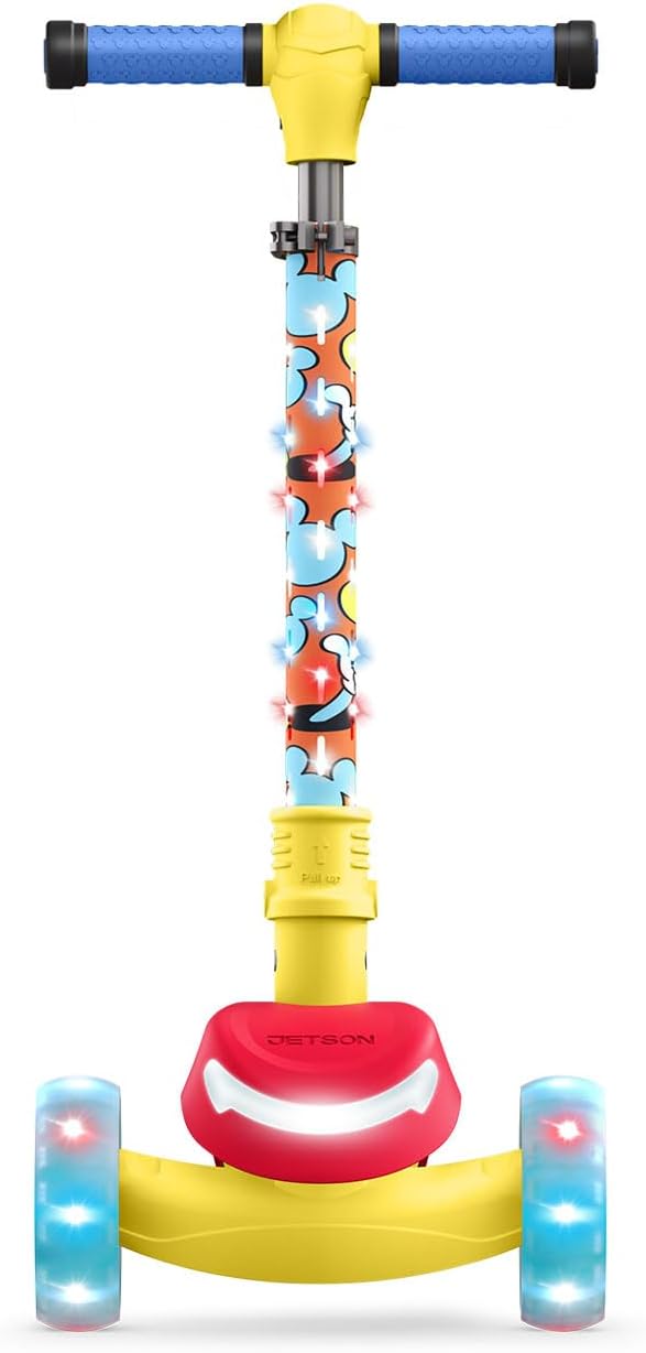 Jetson Character Kids Kick Scooter, LED Lights on Stem & Light-Up Wheels, Lightweight Frame, Height-Adjustable Handlebar, Lean-to-Steer System, Easy-Fold Mechanism-CubbioJoy