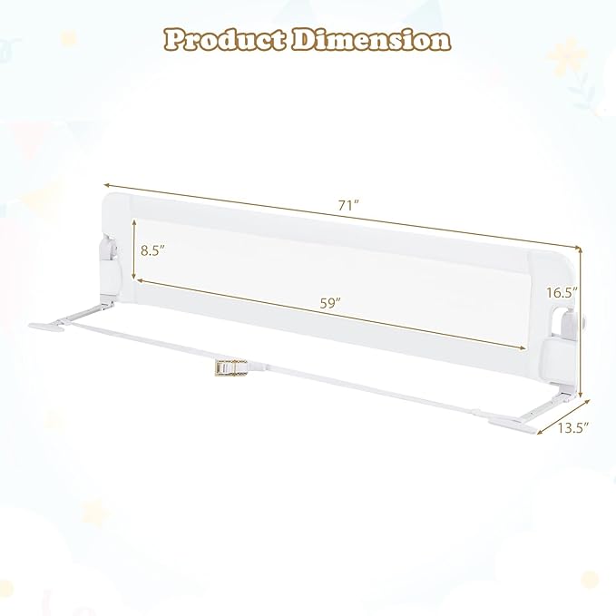BABY JOY Bed Rails for Toddlers, Extra Long, Swing Down Safety Bed Guard for Convertible Crib, Folding Baby Bedrail for Kids Twin, Double, Full Size Queen & King Mattress (71", White)-CubbioJoy