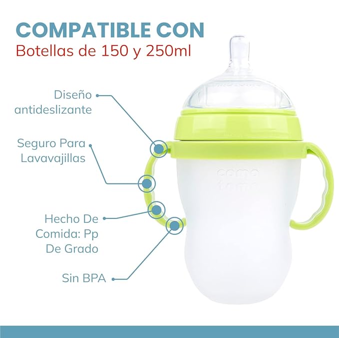 Botabee Baby Bottle Handle Grip for Comotomo 5 Ounce and 8 Ounce Silicone Bottles - Pack of 3 (Green)-CubbioJoy