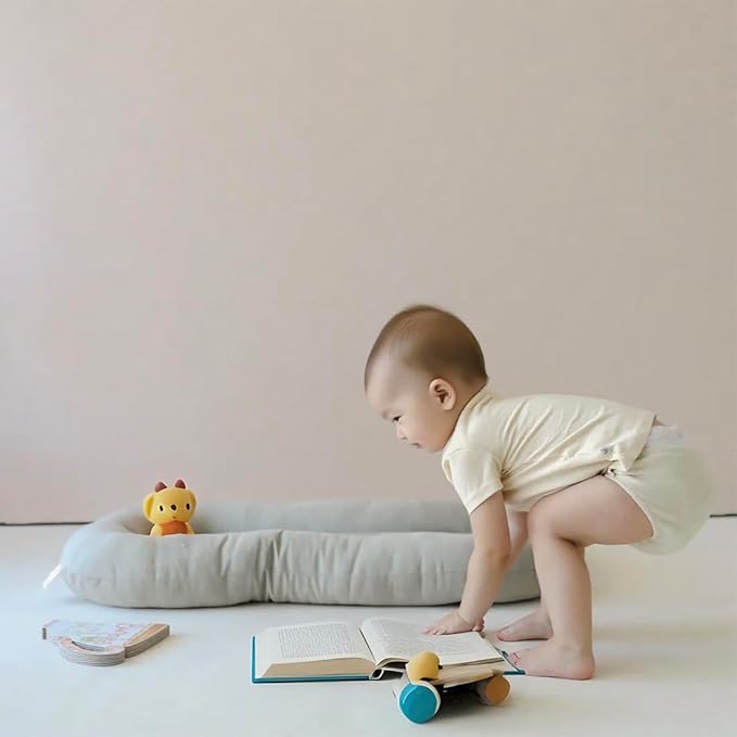 Baby Lounger - Snuggle Cozy Me Infant Lounger for Newborns | Breathable & Soft, Portable Awake-Time Pad, Essential Baby Gift- Blue (Lounger Cover Included)-CubbioJoy