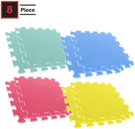 Interlocking Floor Mats - 8-Piece Nontoxic Exercise Mat or Play Mat for Toddlers, Babies or Kids - Foam Padding for Home Gym by Stalwart (Multicolor)-CubbioJoy