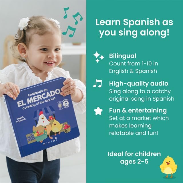Binibi Spanish Musical Book - Counting at The Market | Bilingual Children's Book for Babies & Toddlers 1-3 | Libro en Espanol para Bebes-CubbioJoy