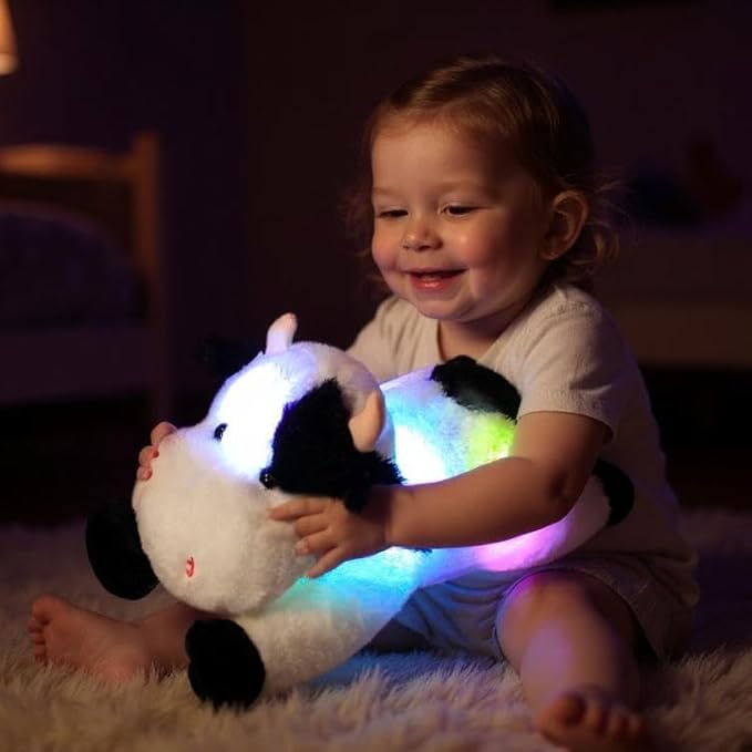 Cuteoy Glowing LED Cow Light-up Nightlight Toys Musical Plush Stuffed Animal Soft Singing Lullabies Birthday Christmas Plushies Gifts for Kids Boys Girls,15.5"-CubbioJoy