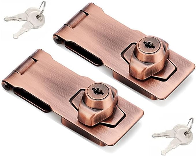 2 Packs Keyed Hasp Locks Twist Knob Keyed Locking Hasp for Small Doors, Cabinets and More,Stainless Steel Steel, Hasp Lock Catch Latch Safety Lock Door Lock with Keys (4inch, Copper)-CubbioJoy