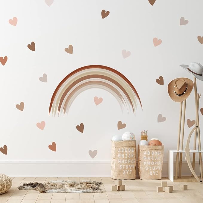 Boho Wall Decal for Girls Bedroom 72 PCS, Boho Heart Wall Stickers Peel and Stick for Nursery Kids Room Décor, Removable Wall Decals Vinyl Murals DIY Cute Decorations (12 Sheets)-CubbioJoy