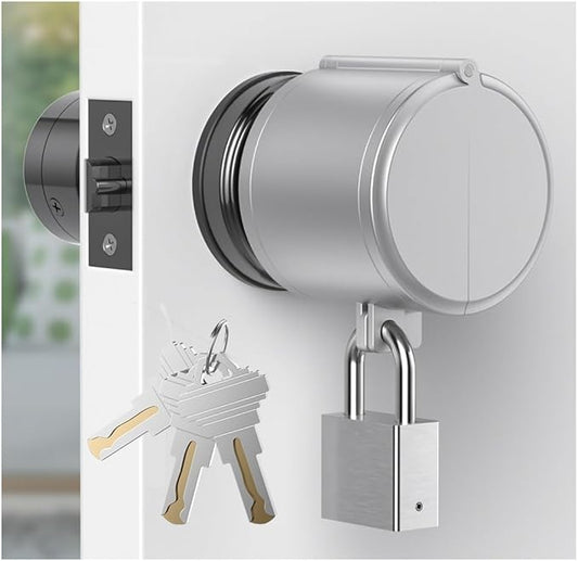 AST Door Knob Lockout Device with SS Padlock and Brass Keys, Childproof Door Knob, Security Lock for Toddler and Dementia Proof, Safety Cover, Doorknob Protection, Matte Silver with SS Padlock-CubbioJoy