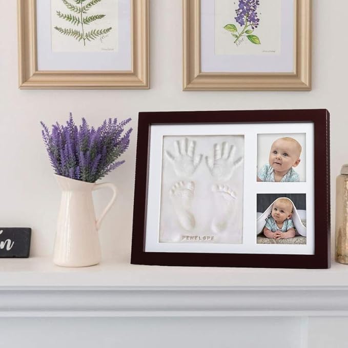 Co Little Baby Handprint & Footprint Kit (Date & Name Stamp) Clay Hand Print Picture Frame for Newborn - Best New Mom Gift - Foot Impression Photo Keepsake for Girl & Boy - White Feet Imprint Mold-CubbioJoy