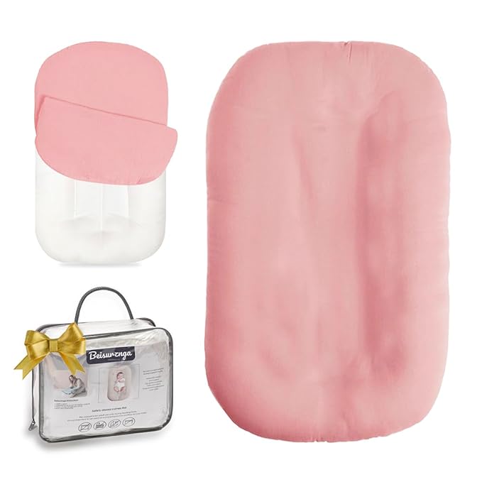 Baby Lounger - Snuggle Cozy Me Infant Lounger for Newborns | Breathable & Soft, Portable Awake-Time Pad, Essential Baby Gift- Petal (Lounger Cover Included)-CubbioJoy