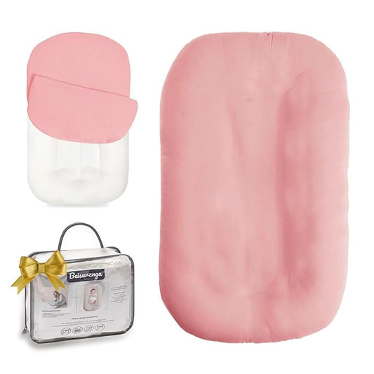 Baby Lounger - Snuggle Cozy Me Infant Lounger for Newborns | Breathable & Soft, Portable Awake-Time Pad, Essential Baby Gift- Petal (Lounger Cover Included)-CubbioJoy