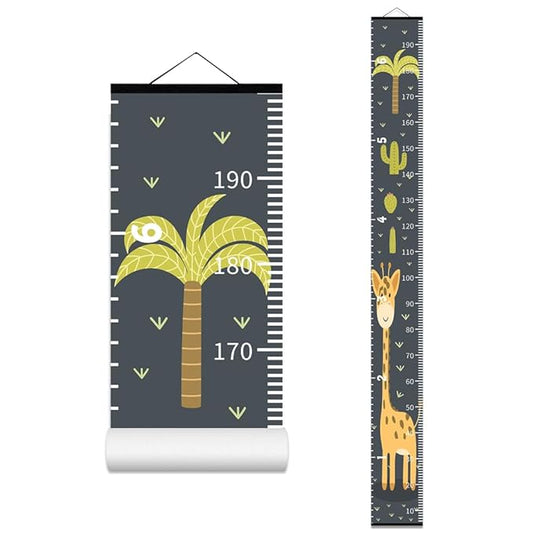Baby Height Growth Chart - Canvas Height Chart for Kids Baby Child Toddler Boys Girls Growth Chart for Wall Room Nursery Decor Hangable and Removable Measuring Wall Ruler (Cactus Giraffe, Black Wood)-CubbioJoy