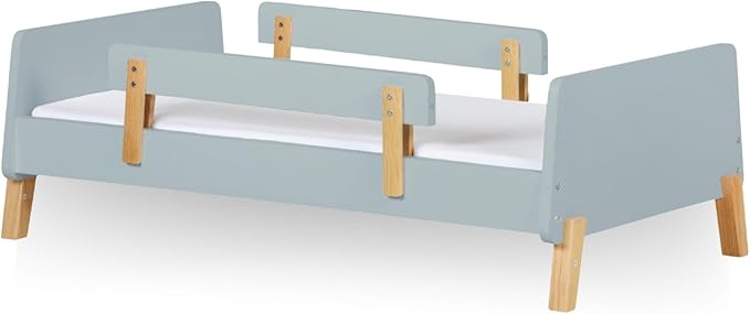 dadada Muse Blue Toddler Bed with 2 Removable Safety Rails. Low Profile Montessori Bed. Sturdy Solid Wood Frame, Fits Standard Crib Mattress, Easy to Assemble, Toddler Bed for Boys & Girls - Blue-CubbioJoy