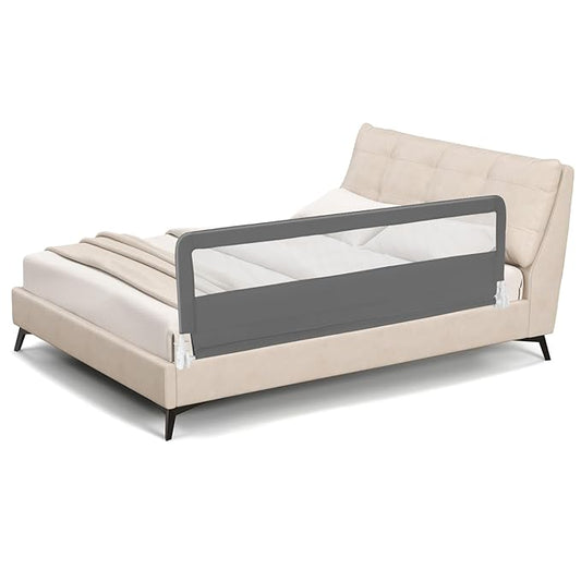 BABY JOY Bed Rails for Toddlers, 71'' Extra Long, Swing Down Bed Guard w/Safety Strap, Folding Baby Bedrail for Kids Twin, Double, Full Size Queen & King Mattress (71-Inch, Gray)-CubbioJoy