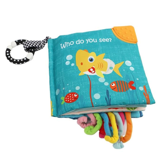 Cloth Crinkle Books for Babies Toddler – Touch and Feel Soft Baby Books, Interactive Early Learning Toys for Infants 0-6-12-18 Months Gift, Teething Toy with Teether, Fish, Octopus, Shark-CubbioJoy