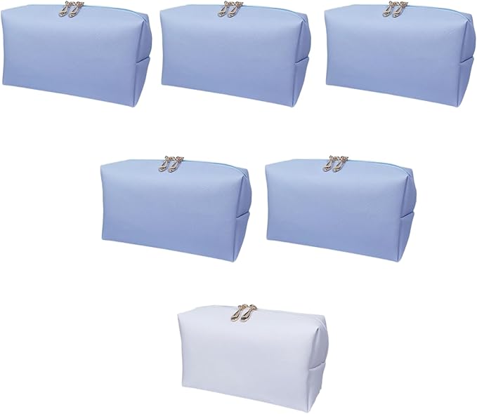 Bridesmaid Proposal Gifts Letter Cosmetic makeup bag bulk for Wedding Party Favors Bachelorette party decorations Toiletry Organizer Bag Makeup Case Gift (6, White&SkyBlue)-CubbioJoy