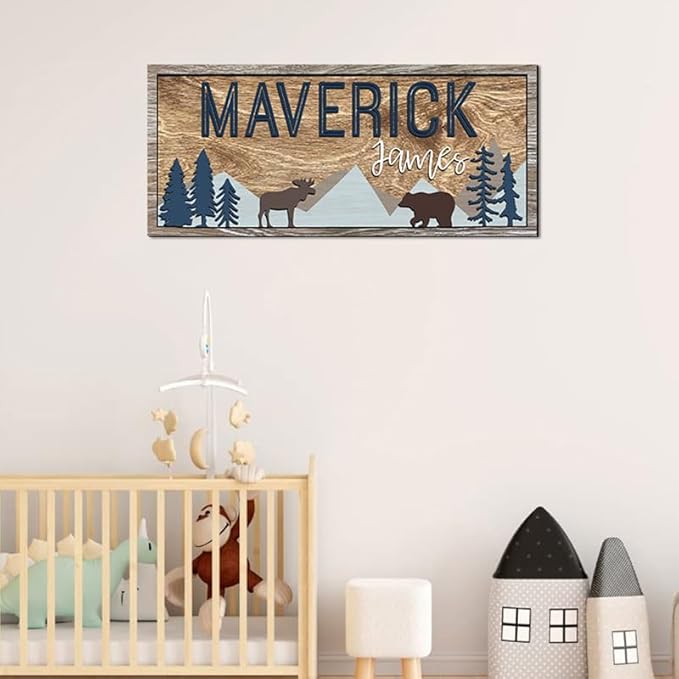 Custom Woodland Nursery Decor - Baby Name Sign for Boys, Kids Room Decor - Wooden Name Sign Gift-CubbioJoy