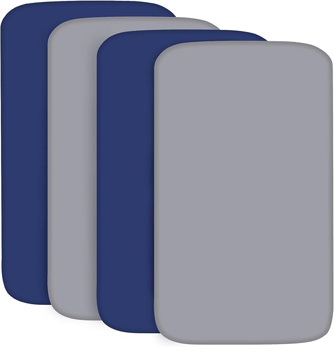 4-Pack Fitted Pack and Play Sheets for Boys and Girls - Breathable, Soft Microfiber Baby Sheets in Grey and Navy-CubbioJoy