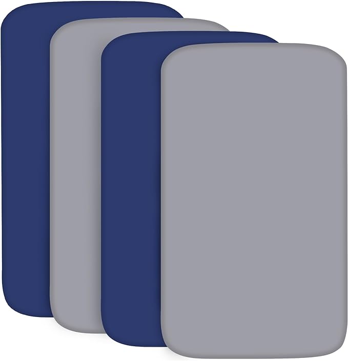 4-Pack Fitted Crib Sheets for Boys and Girls - Breathable, Soft Microfiber Baby Sheets in Grey and Navy-CubbioJoy