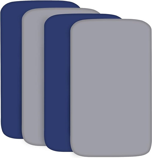 4-Pack Fitted Crib Sheets for Boys and Girls - Breathable, Soft Microfiber Baby Sheets in Grey and Navy-CubbioJoy