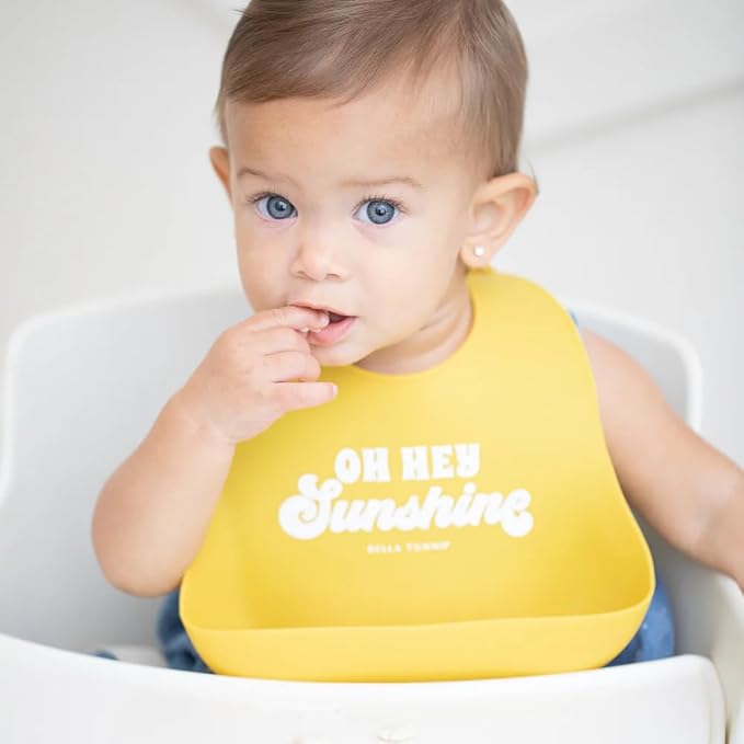 Baby Bib for Eating by Bella Tunno, Waterproof Silicone Bib with Large Food Catcher, Adjustable Fit for Babies 4-12 months & Toddlers 1-3 Years, Boys & Girls, Oh Hey Sunshine-CubbioJoy
