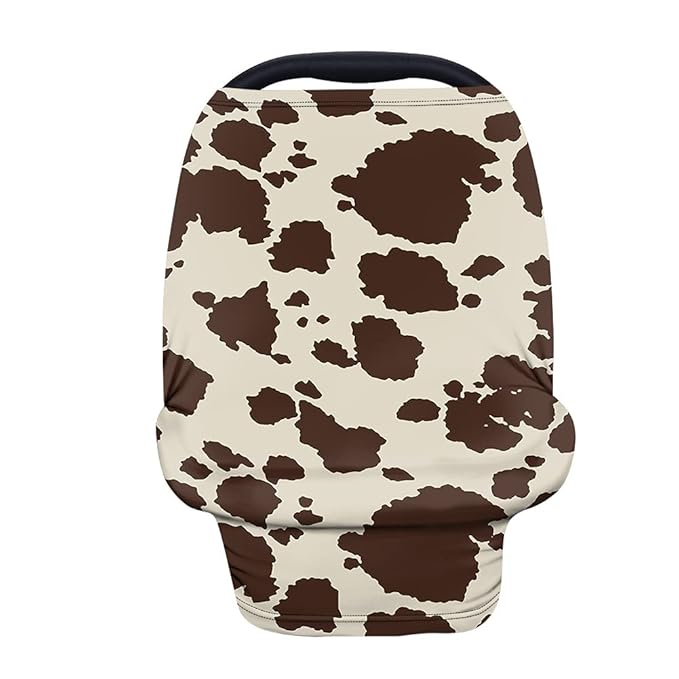 Binienty Baby Car Seat Covers Nursing Cover Soft Stretch Breastfeeding Scarf, Animal Brown Cow Stripe Print, Baby Infants Canopies-CubbioJoy
