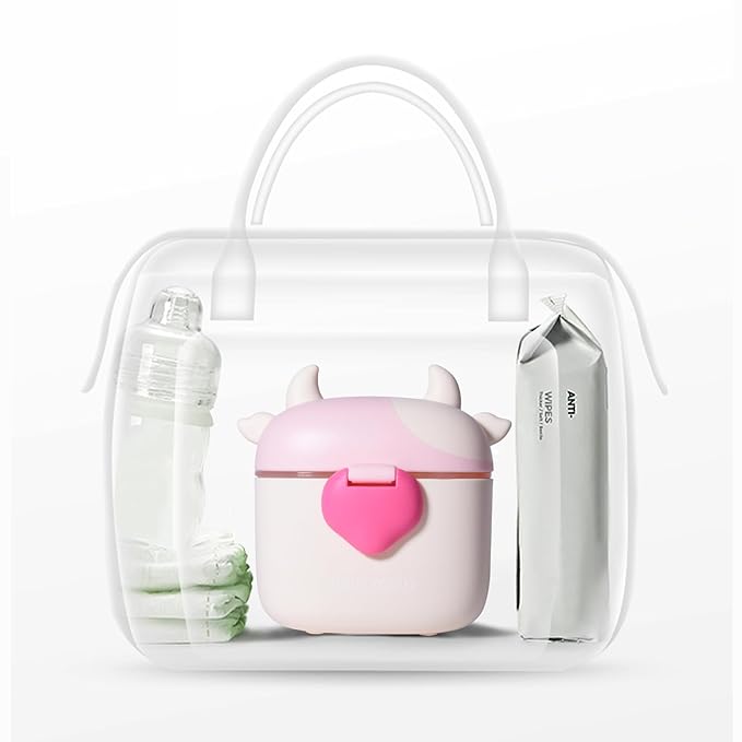 Bebamour Baby Formula Dispenser On The Go, Formula Container to Go, Formula Holder for Travel, Candy Fruit Snack Storage Container with Scoop and Leveller (Light Pink Cow)-CubbioJoy