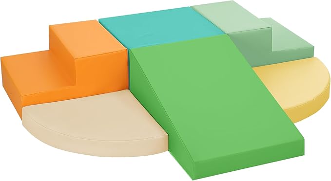 6-Piece Soft PU Leather Toddlers Climbing Toys, Baby Foam Climbing Blocks for Toddlers 3, Indoor Climb and Crawl Activity Play Set, Foam Play Gym Climbing Structures (Orange and Green)-CubbioJoy