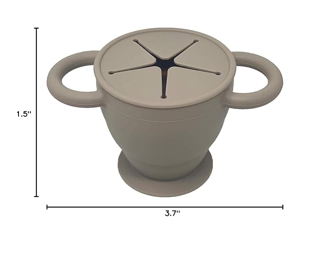 BraveJusticeKidsCo | Snack Attack II Snack Cup | Collapsible Silicone Snack Container | Toddler and Baby Snack Catcher Lid (Fog)-CubbioJoy