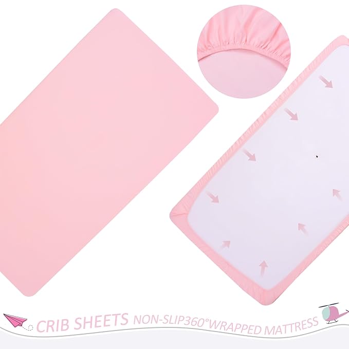 Cloele 3 Pieces Crib Bedding Set for Girls- Solid Ruffle Quilted Includes Comforter Fitted Sheet Crib Skirt,Cute Ruffled Nursery Baby Crib Standard Size Baby Bedding Set Pink-CubbioJoy