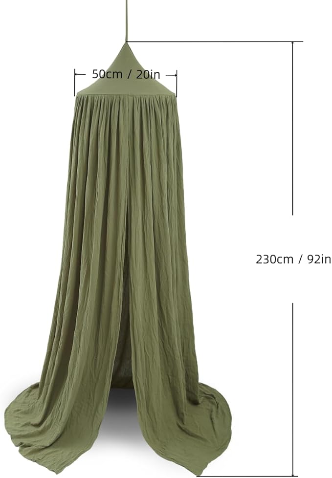 Cotton Kids Bed Canopy, Nursery Room Baby Crib Hanging Curtain Mosquito Net Hideaway Bedding Children Reading Nook Decoration, Pastel Neutral Color for Boys & Girls (Small Green)-CubbioJoy