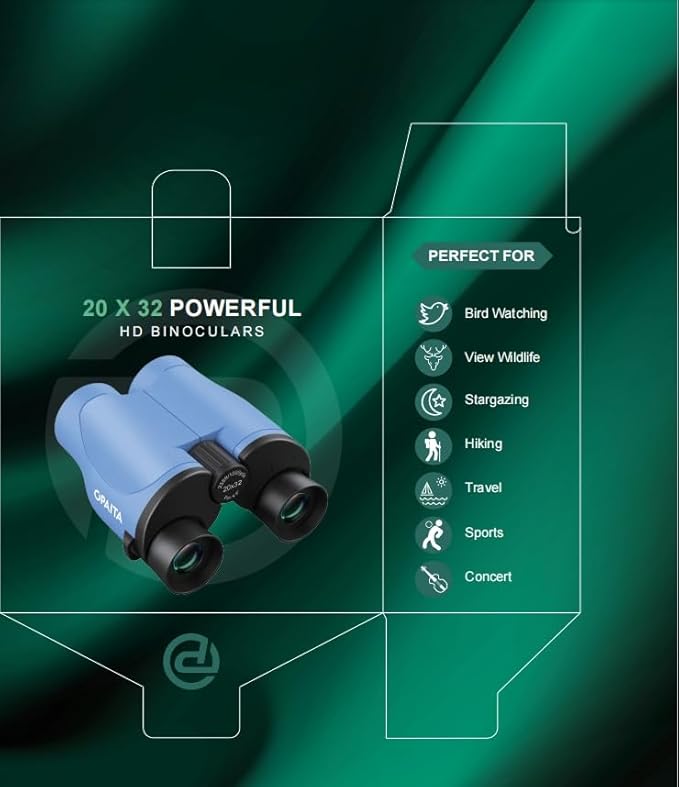 Compact Binoculars for Adults High Powered - OPAITA 20x32 Small Binoculars for Adults Kids with Low Light Vision for Hunting Cruise Ship Travel Concert Hiking Blue-CubbioJoy