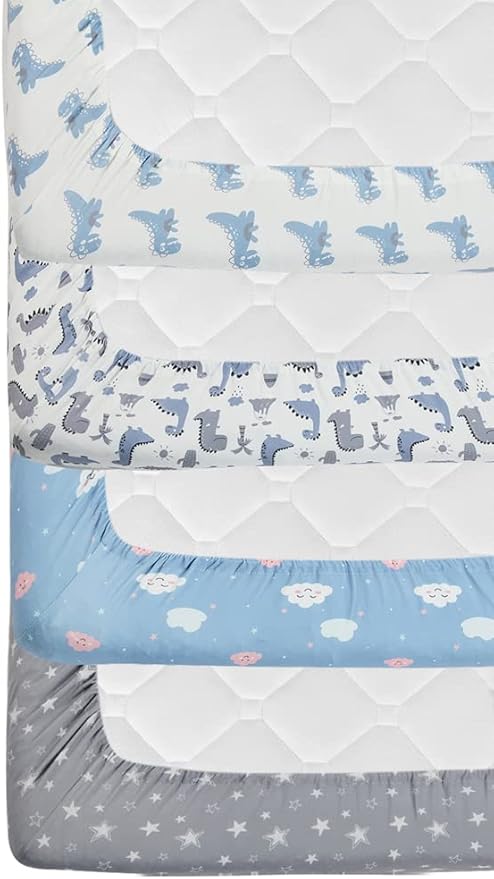 4 Pack Soft Baby Boy Crib Sheets for Standard Crib Mattress Dinosaur Star Cloud Soft Polyester Neutral Unisex Fitted Crib Sheets Set for Baby Boys-CubbioJoy