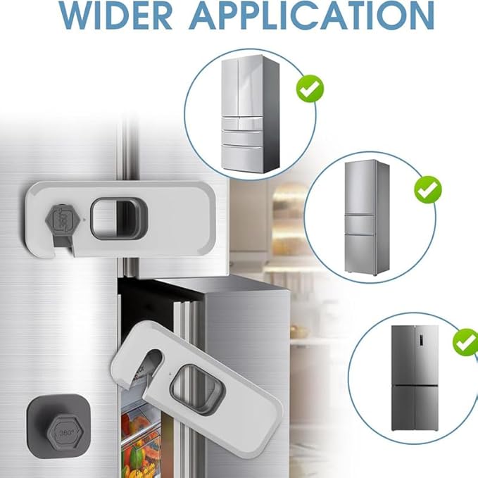 2x Child Kid Lock Fridge, Freezer, Cabinet Catch Baby Safety Lock Door Safe (Grey)-CubbioJoy