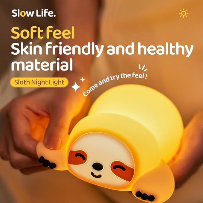 ATSUI Sloth Night Light, LED Squishy Novelty Animal Lamp, Food Grade Silicone, 3 Level Dimmable, Breastfeeding Nursery Nightlight for Room Decor, Funny Gifts Stuff for Boys Girls Baby Children-CubbioJoy